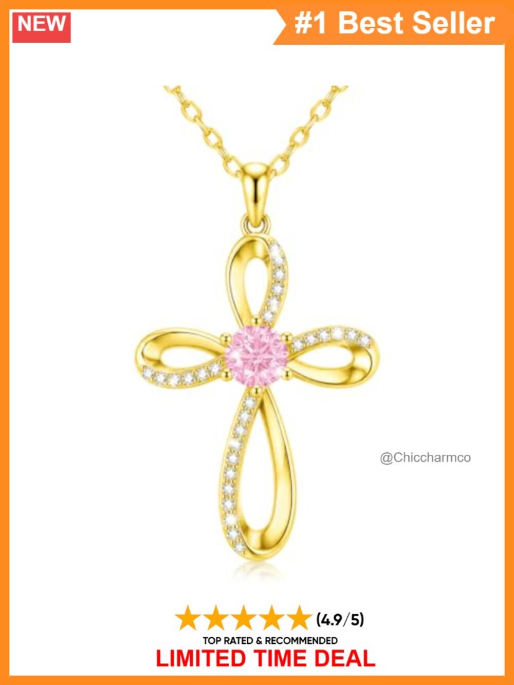 14K Gold Infinity Cross Pendant Necklace Birthstone Jewelry